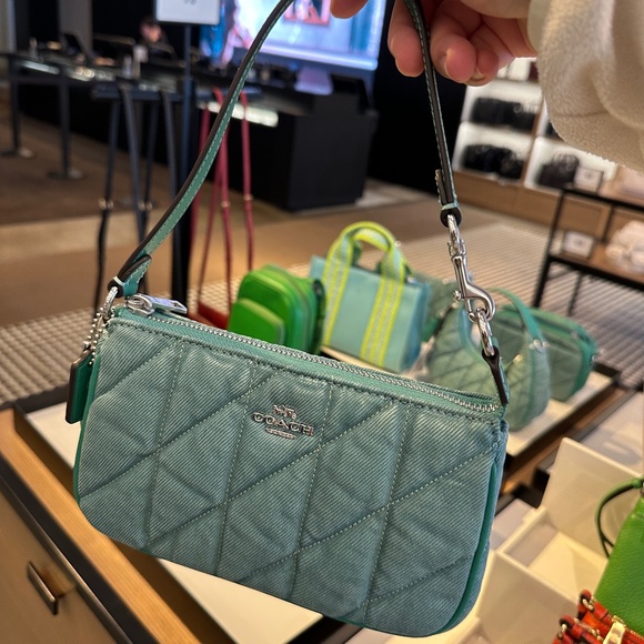 NWT! Coach CBK58 Nolita 19 Quilted Denim Small Handbag Clutch Chalk Ivy Green - Picture 1 of 7